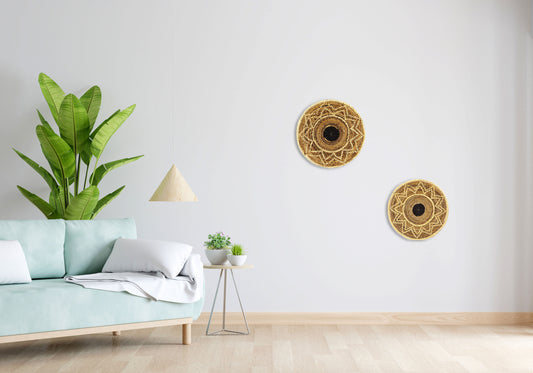 Woven Wall Basket Set of 2 Bekasi Beige & Black