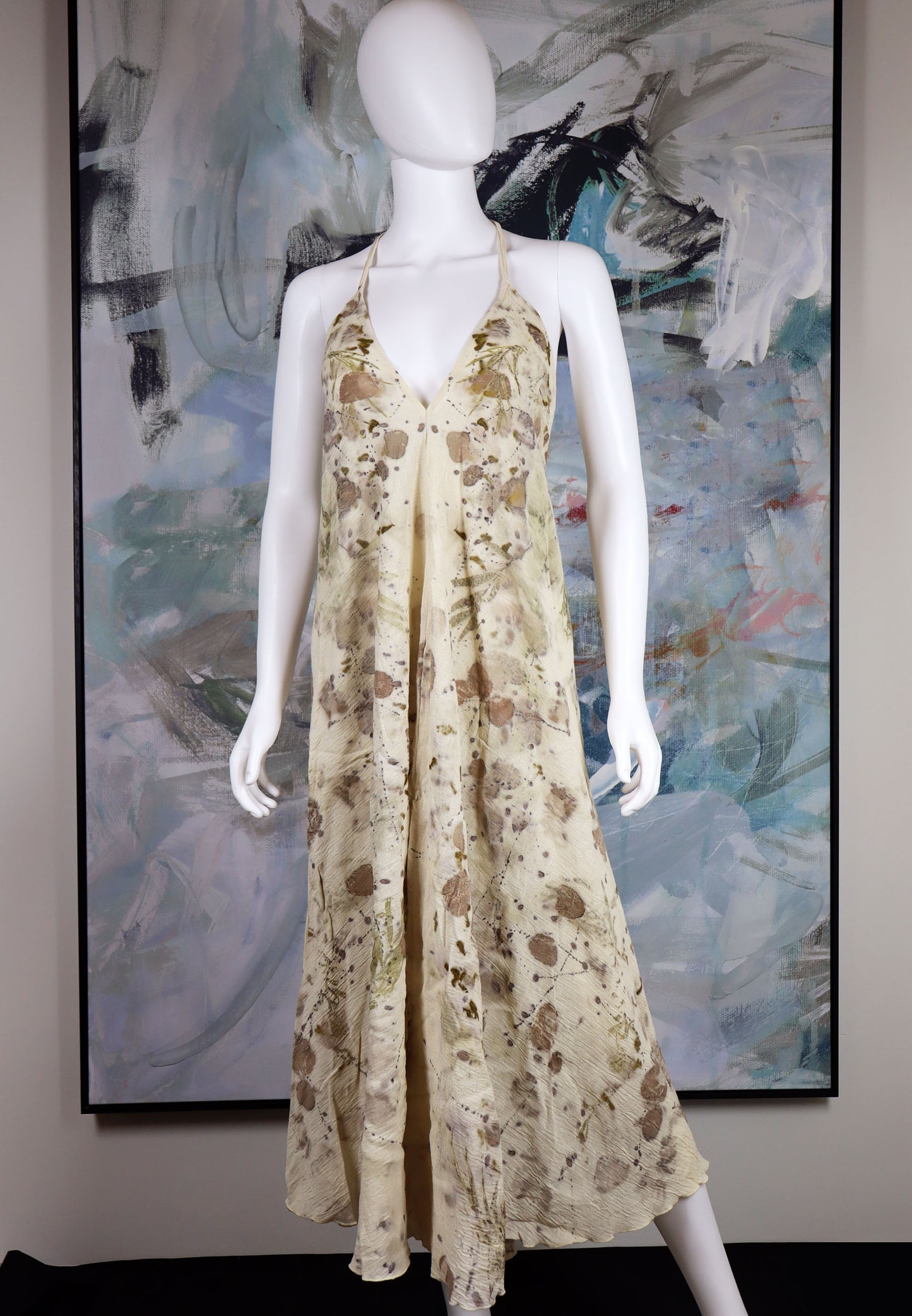 Maxi Dress Elegant Print Fabric Leaves Flowers