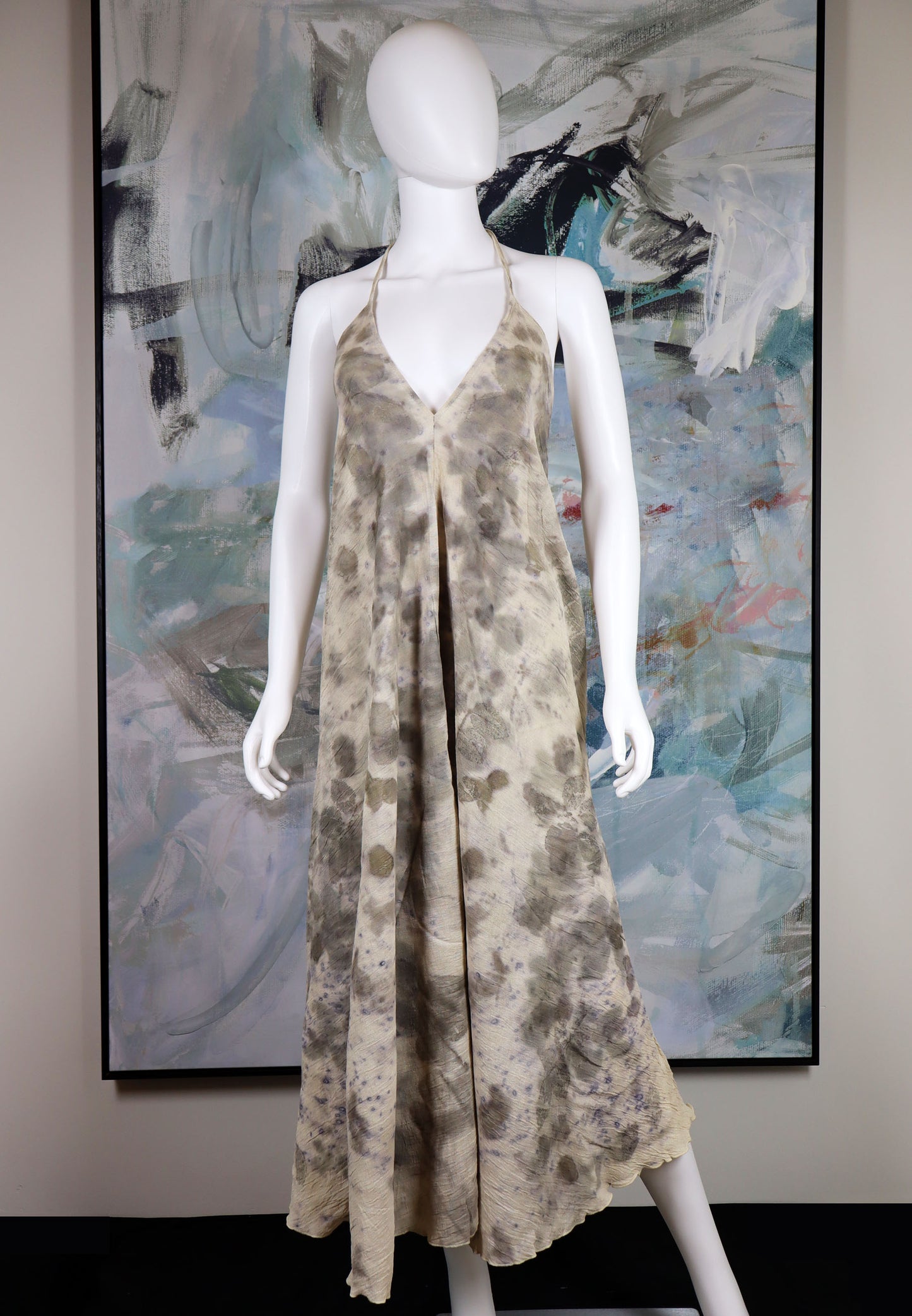 Maxi Dress Leaves Flowers Natural Handmade Print Fabric