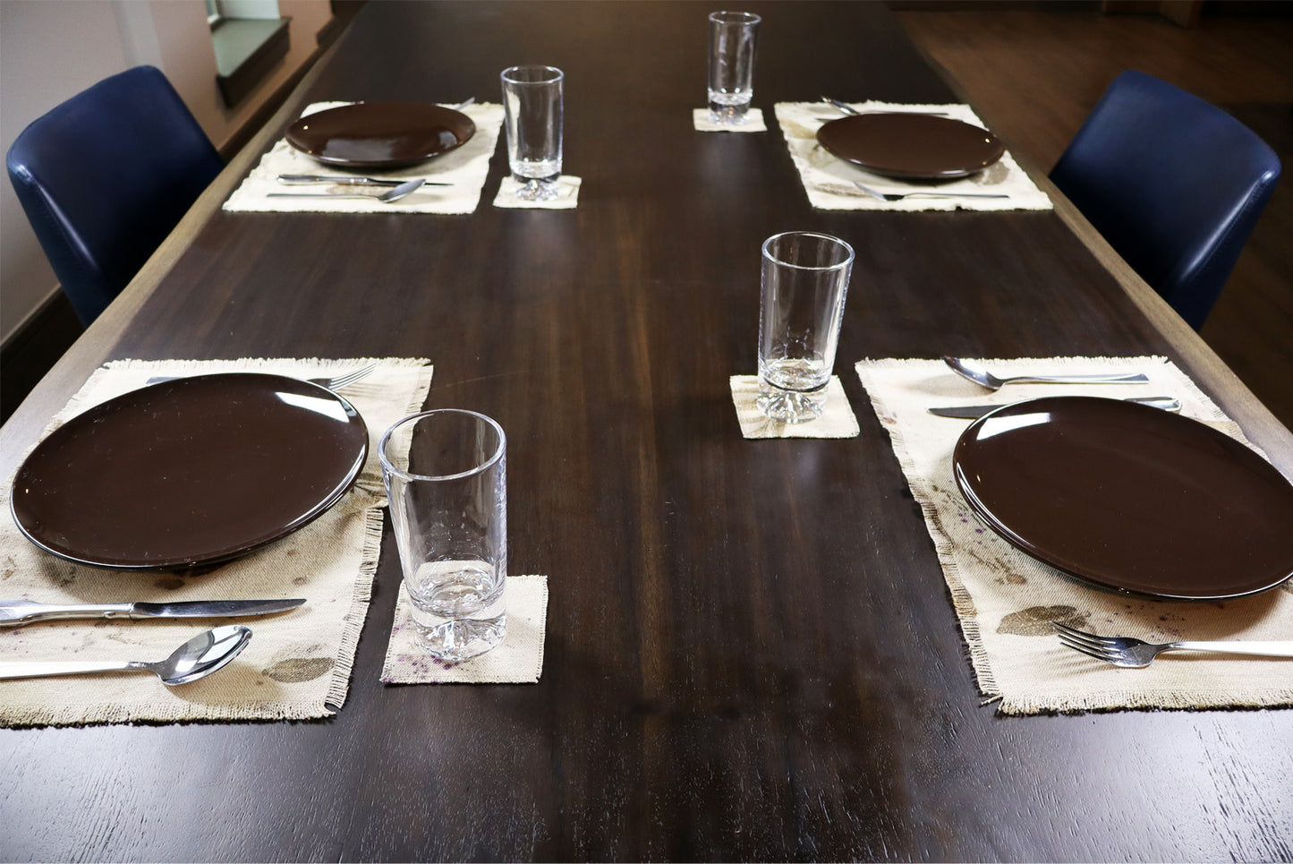 Ecoprint Placemats Natural Cotton Handmade dyed, Set of 4 Placemats.