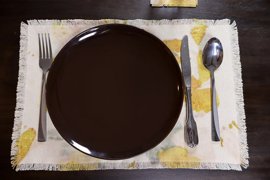 Beautiful Set of 4 Placemats, 4 Coasters, Ecoprint, Natural Cotton, Handmade dyed.