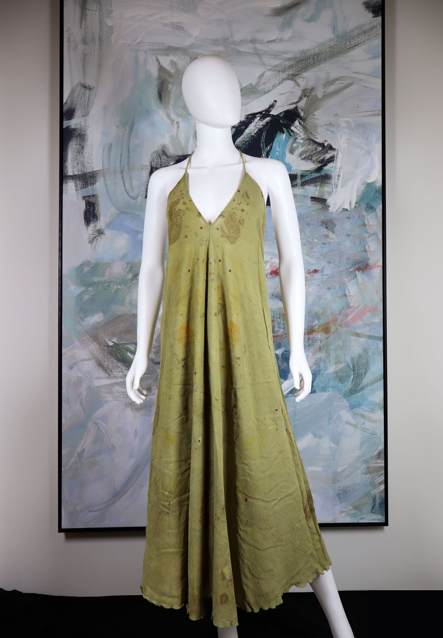 Maxi Dress Elegant Natural Print Leaves and Flowers