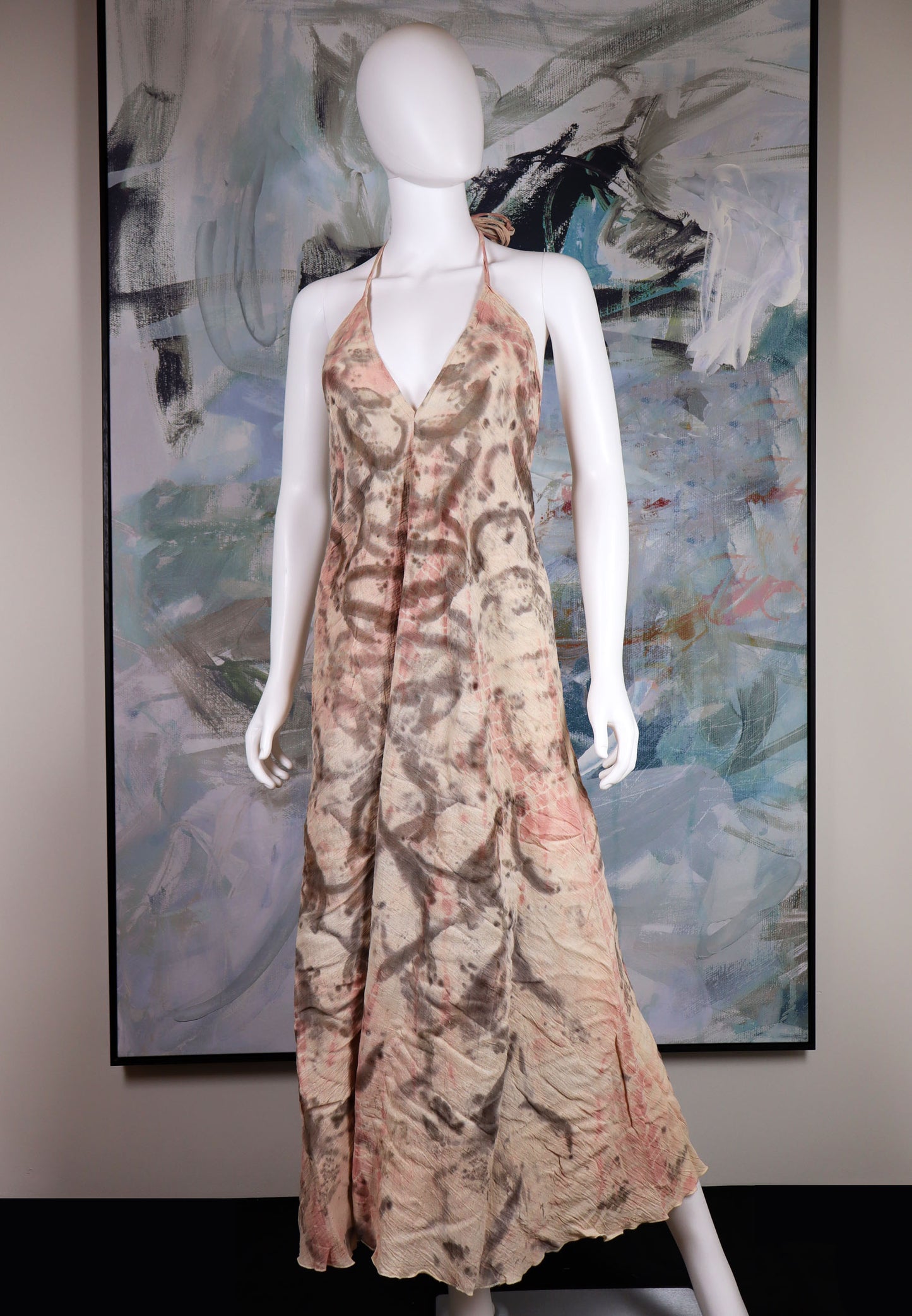 Maxi Dress Natural and Elegant Print Fabric Leaves Flowers Natural