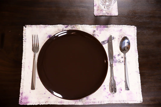 Set of 4 Placemats, 4 Coasters Natural Cotton, Handmade dyed, Ecoprint