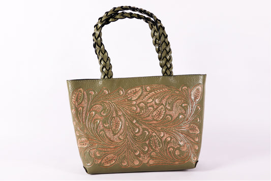 Leather Crossbody bag, Lady Olive Bag, Genuine Tooled Leather bags, purse for Women.