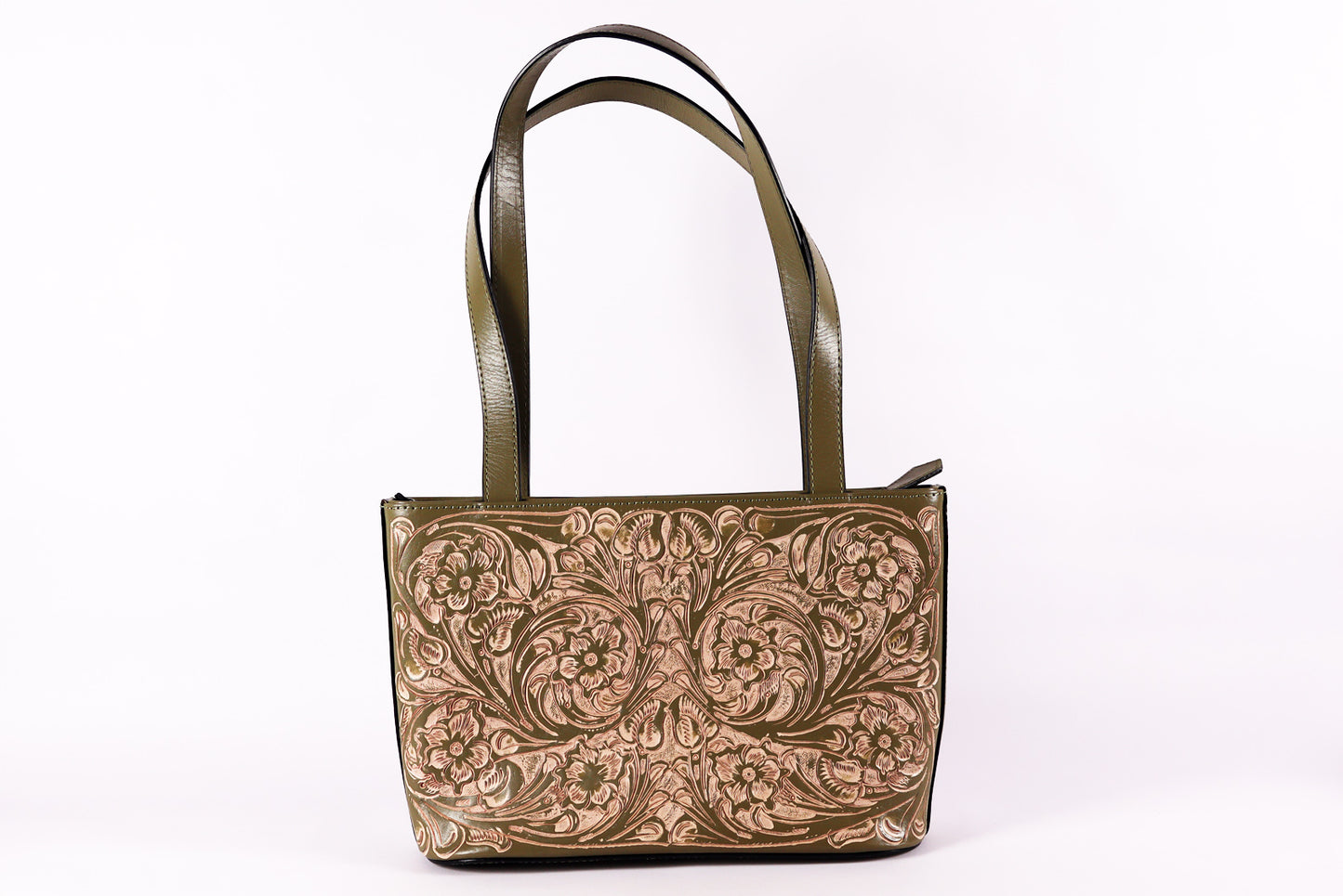 Tooled Leather Vintage Olive Bag – Timeless Craftsmanship, Modern Elegance