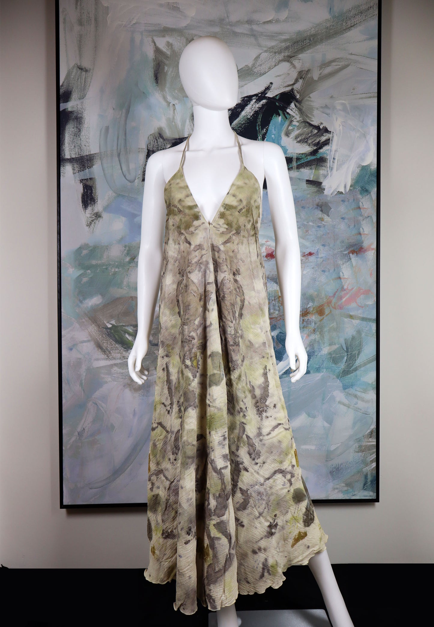 Maxi Dress Elegant Natural Print Fabric Leaves Flowers