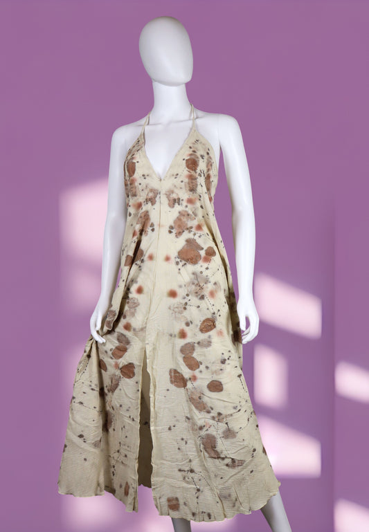 Maxi Dress Leaves Flowers Handmade Print Fabric