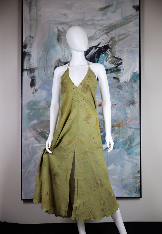 Maxi Dress Elegant Natural Print Leaves and Flowers