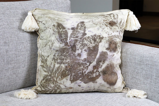 EcoPrint artisanal technique Handmade Cotton Throw Pillow.