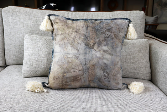 Ecoprint Handmade Cotton Throw Pillow, botanical print