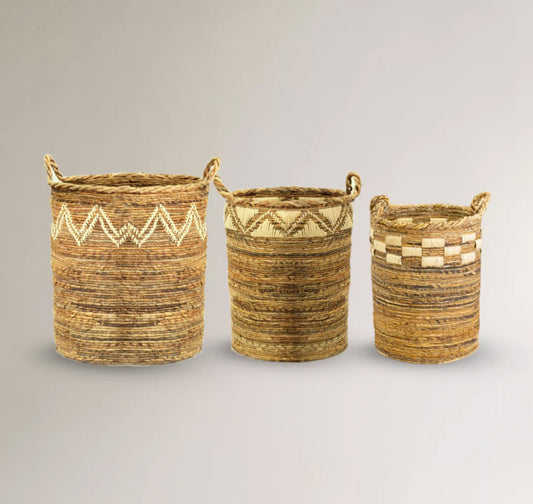 Set of 3 Natural Handwoven Beige Pim baskets