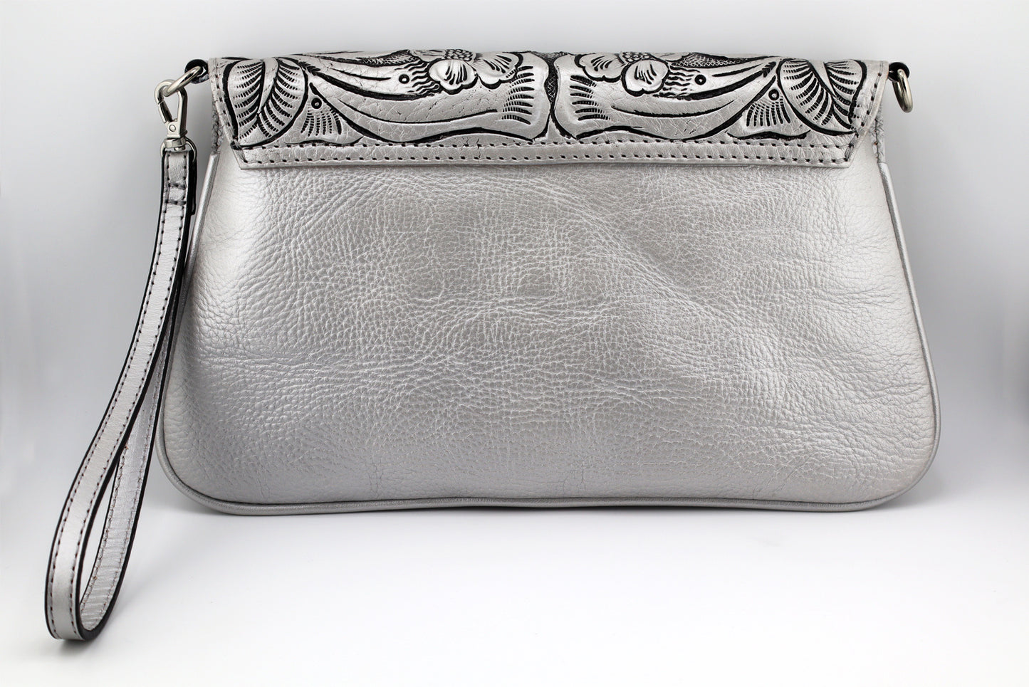 Crossbody Silver Bags, Handmade tooled leather purse