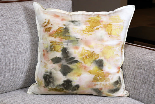 Pillow Organic Flowers Print, Nature Organic Cotton, Handmade dyed