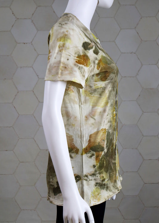 Nice Botanical Lady T-Shirt Natural Cotton Ecoprint Handmade dyed