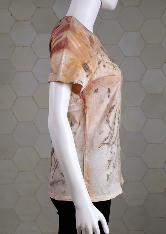 T-Shirt Large Natural Cotton Original Design Lady Handmade dyed Ecoprint