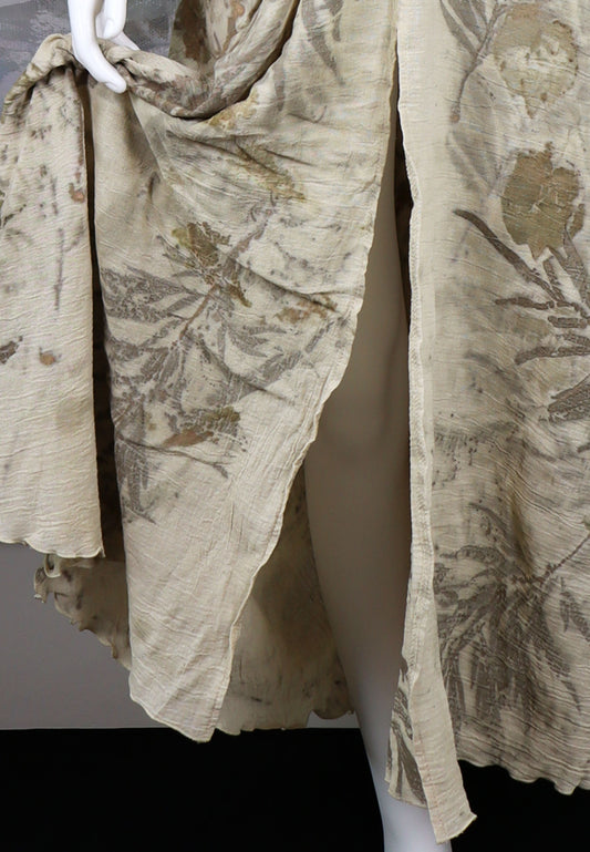 Maxi Dress Leaves Flowers Natural Handmade Print Fabric