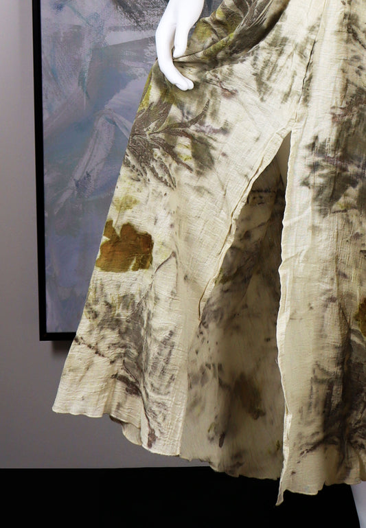 Maxi Dress Elegant Natural Print Fabric Leaves and Flowers