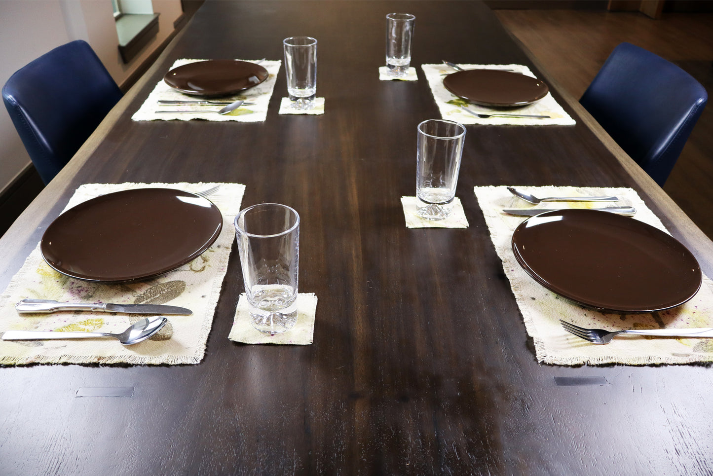 Set of 4 Placemats Natural Cotton Handmade dyed, Ecoprint
