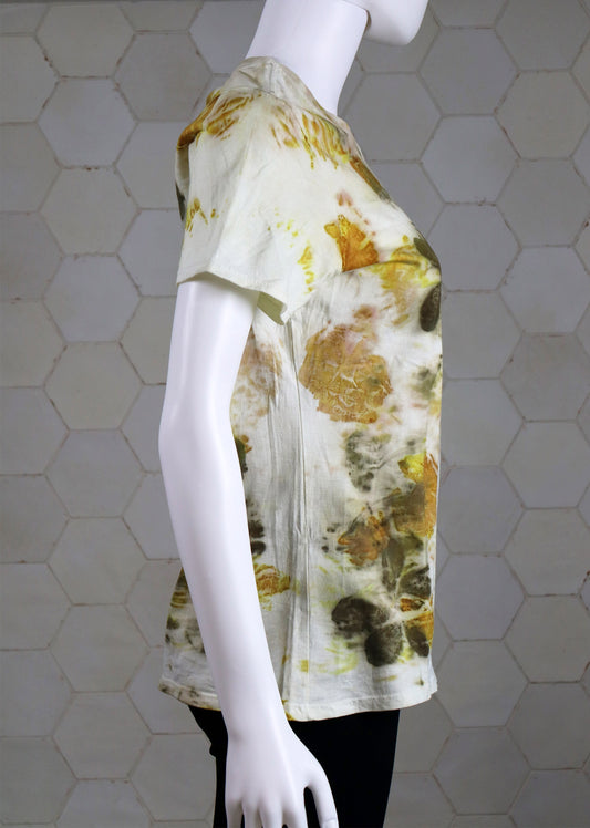 Ecoprint T-Shirt Natural Cotton Large Handmade dyed Lady