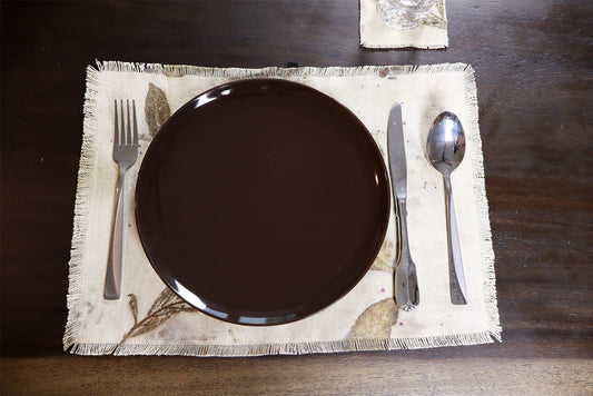 Ecoprint Placemats Natural Cotton Handmade dyed, Set of 4 Placemats.