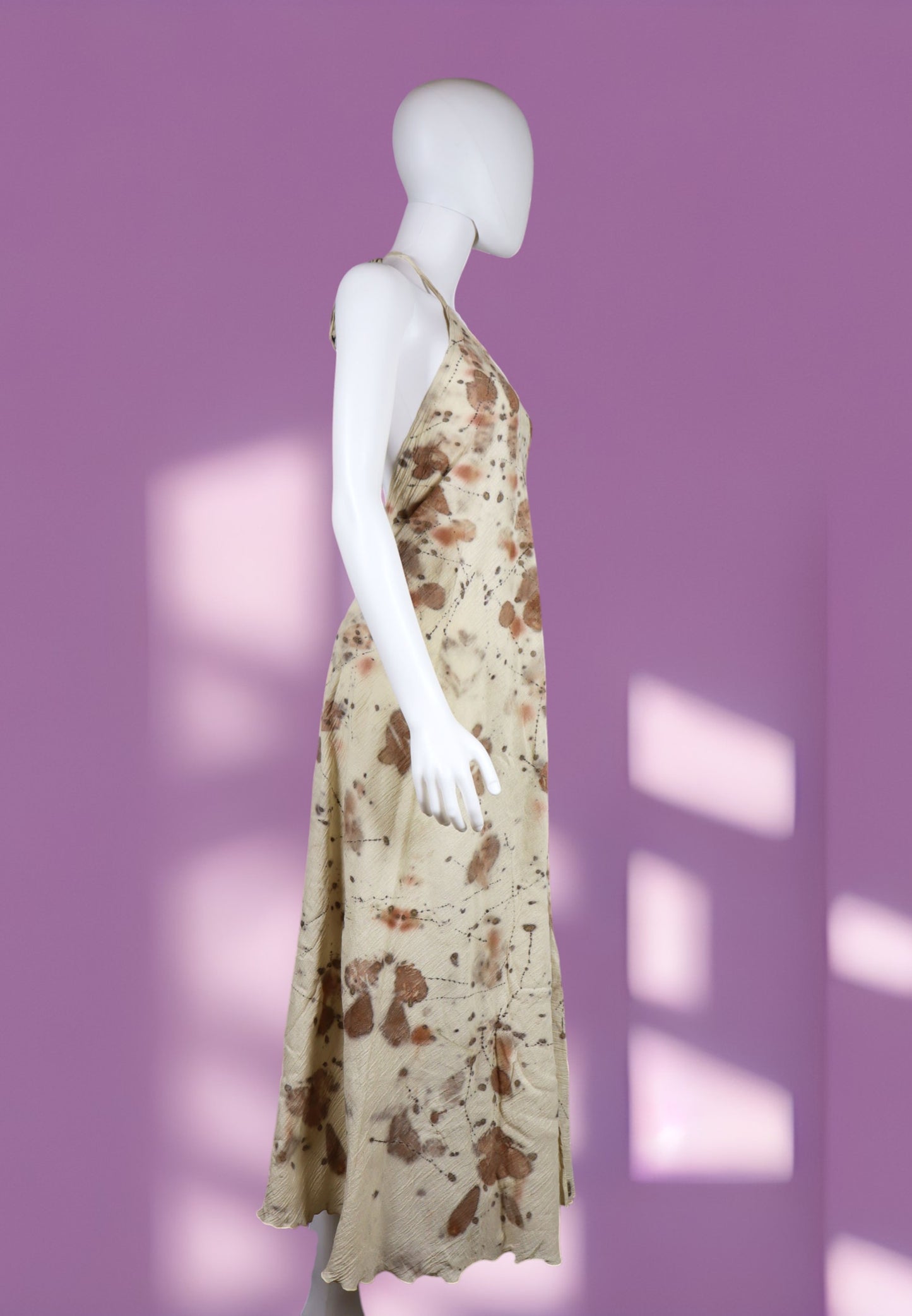 Maxi Dress Leaves Flowers Handmade Print Fabric