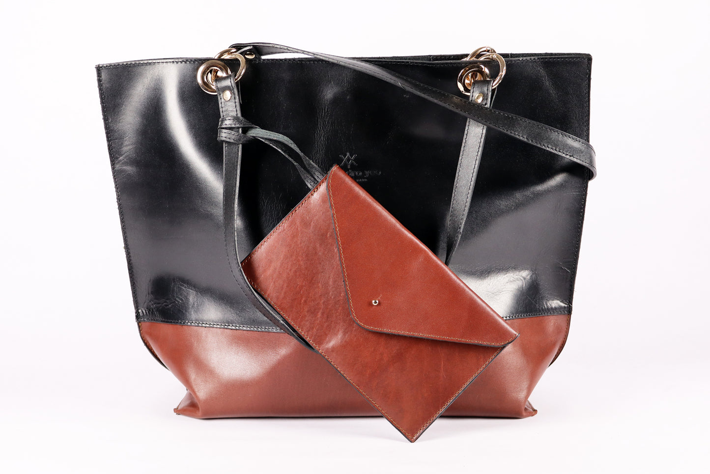 Black and brown leather bag, Leather Shoulder bag, Original Leather