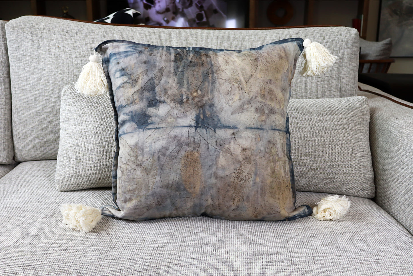 Ecoprint Handmade Cotton Throw Pillow, botanical print