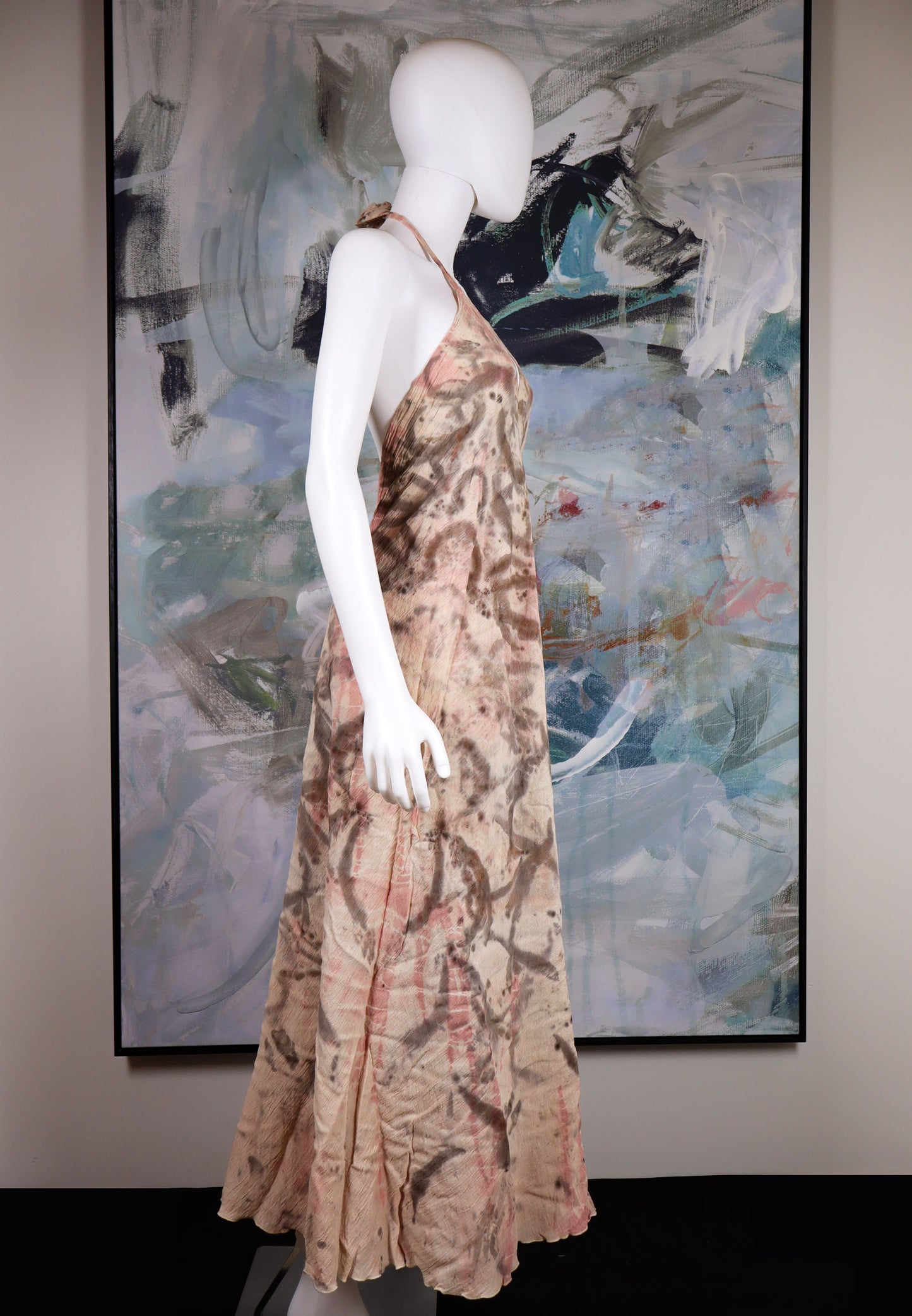 Maxi Dress Natural and Elegant Print Fabric Leaves Flowers Natural