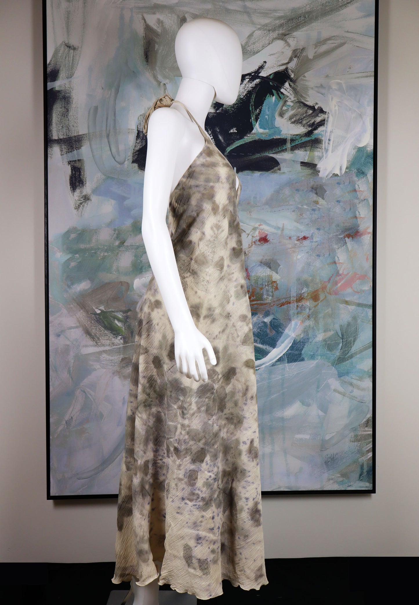 Maxi Dress Leaves Flowers Natural Handmade Print Fabric