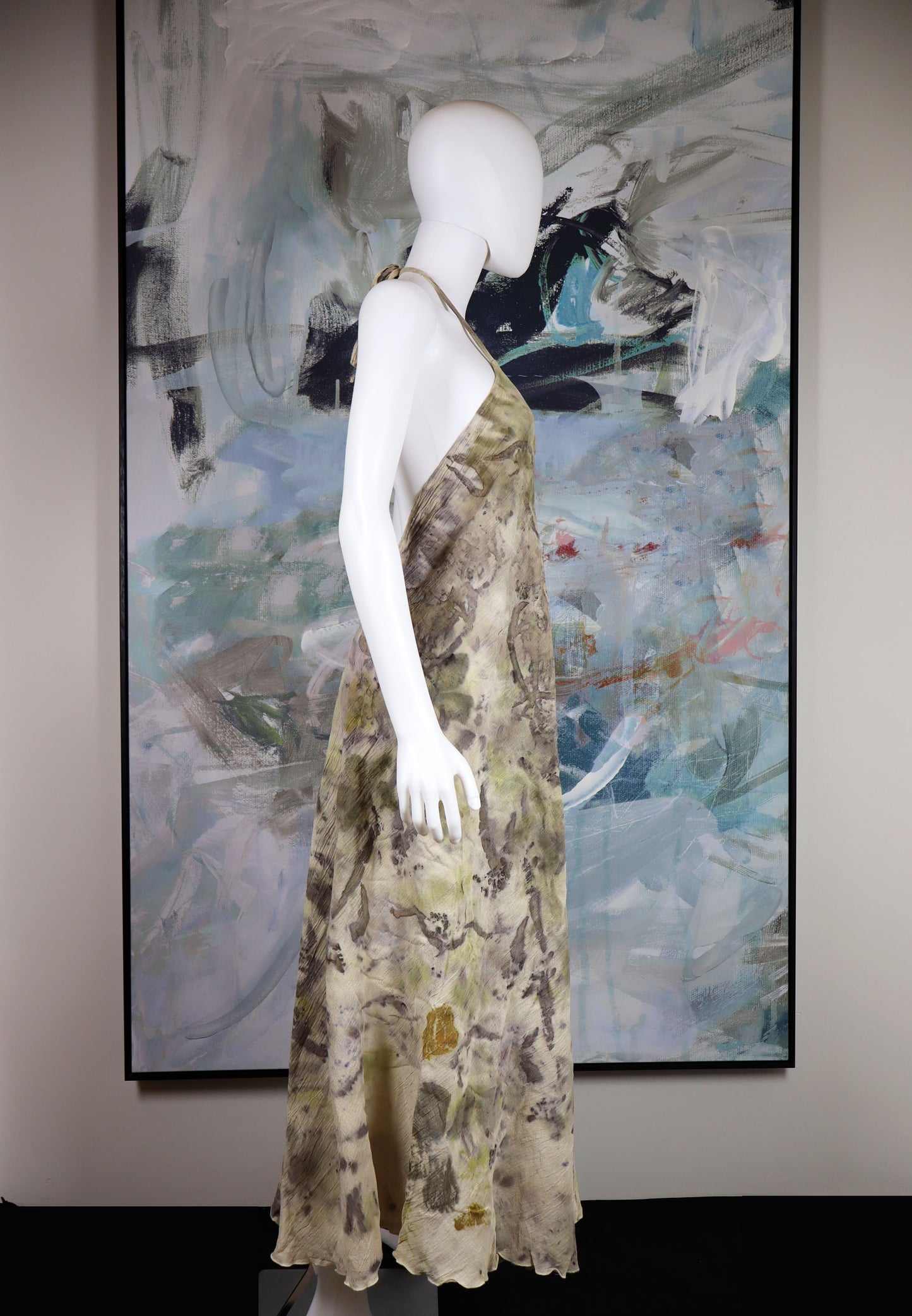 Maxi Dress Elegant Natural Print Fabric Leaves Flowers