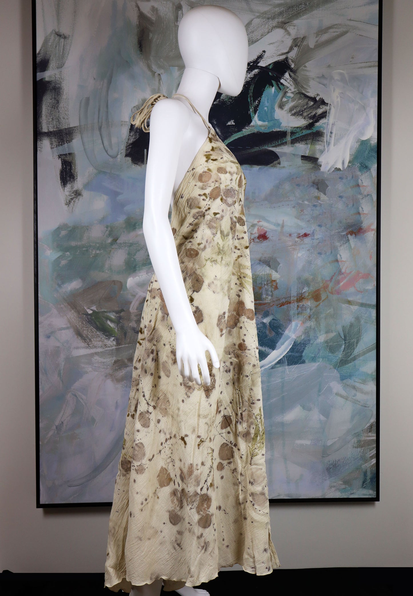 Maxi Dress Elegant Print Fabric Leaves Flowers