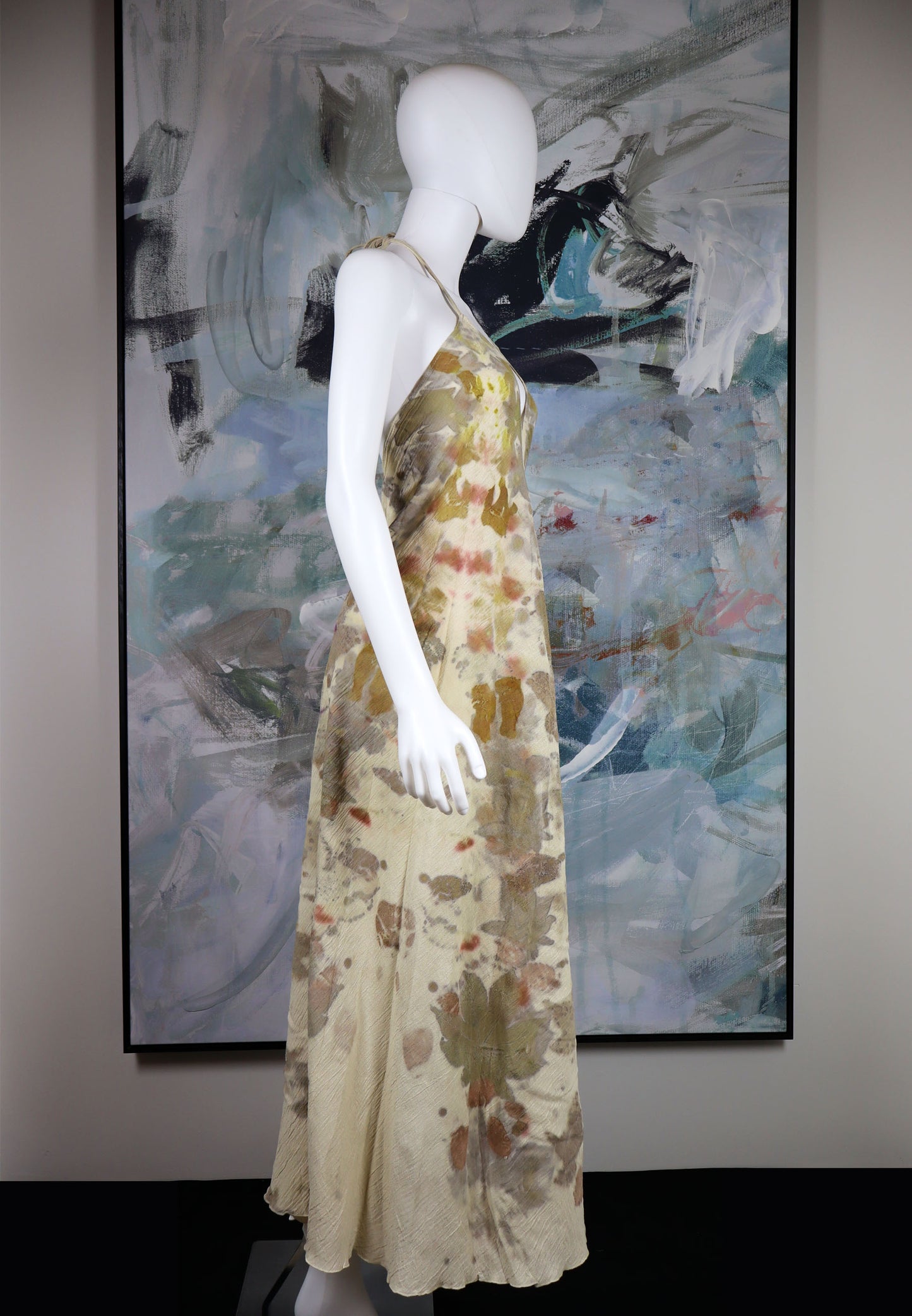 Maxi Dress Elegant Leaves Flowers Natural Print Fabric