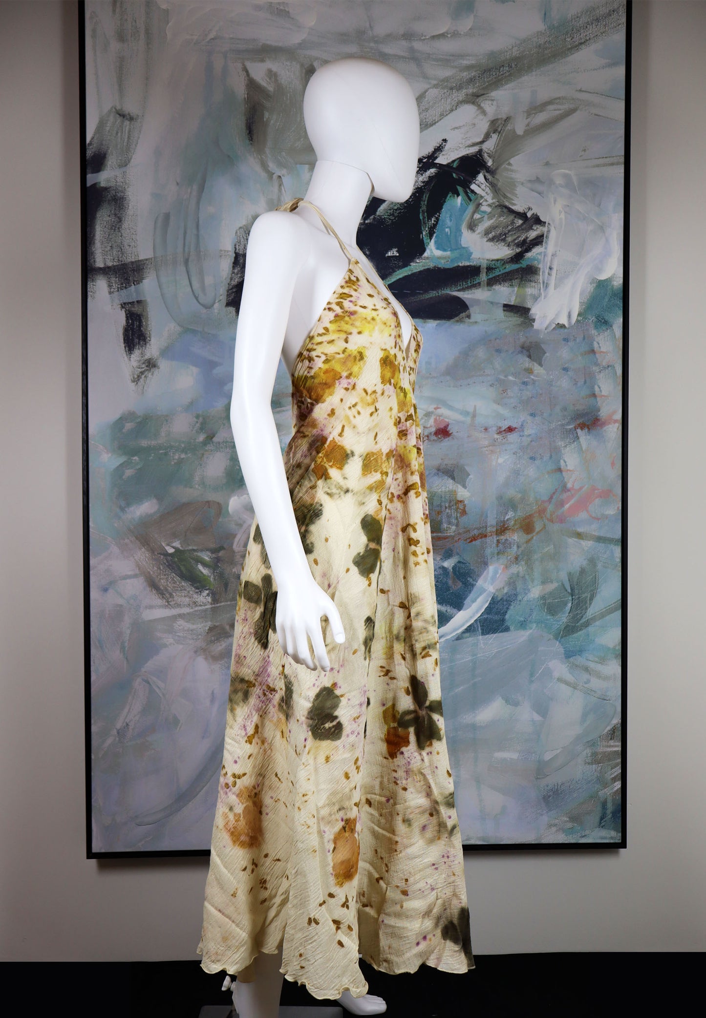 Maxi Dress Leaves Flowers Natural Print Fabric
