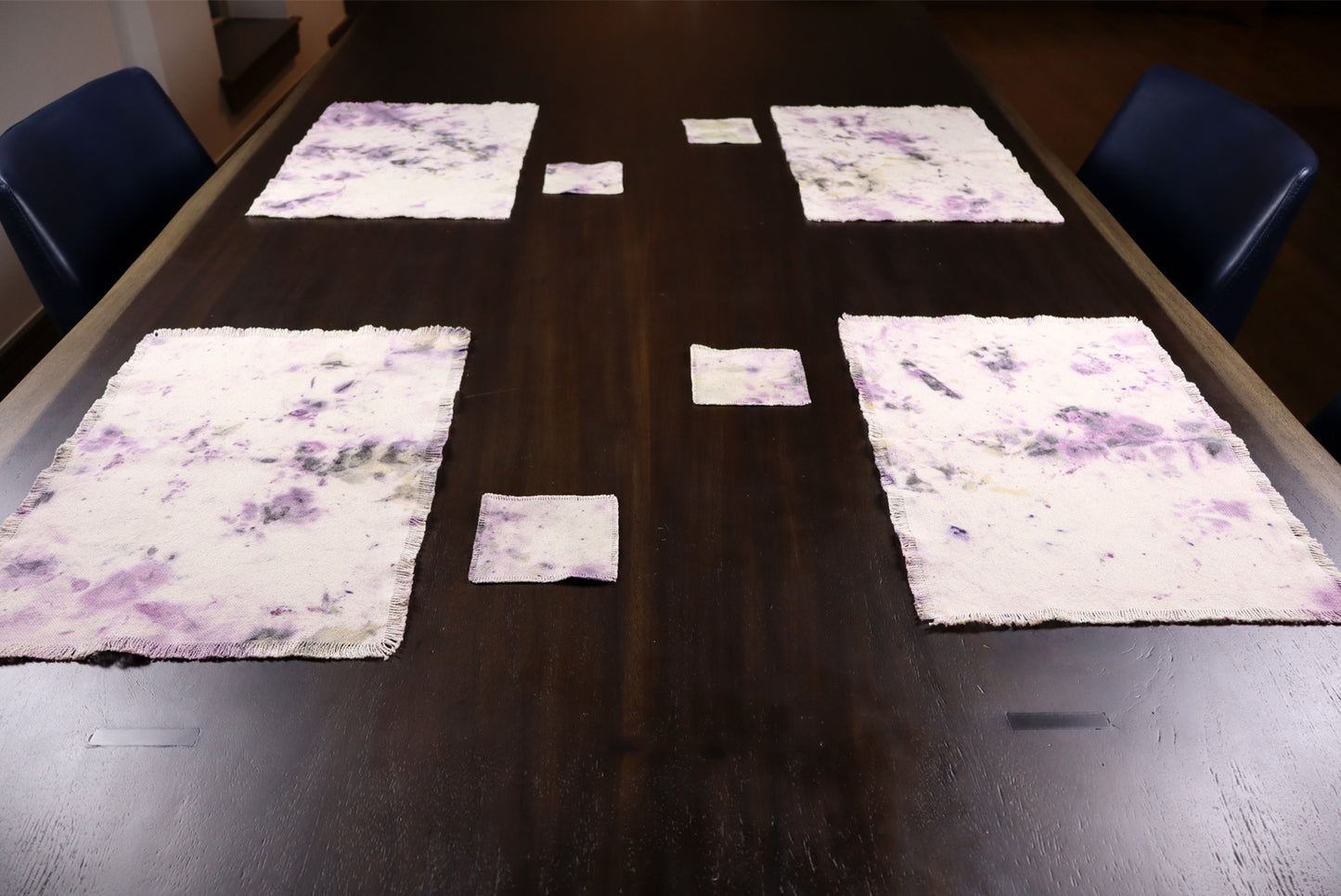 Set of 4 Placemats, 4 Coasters Natural Cotton, Handmade dyed, Ecoprint