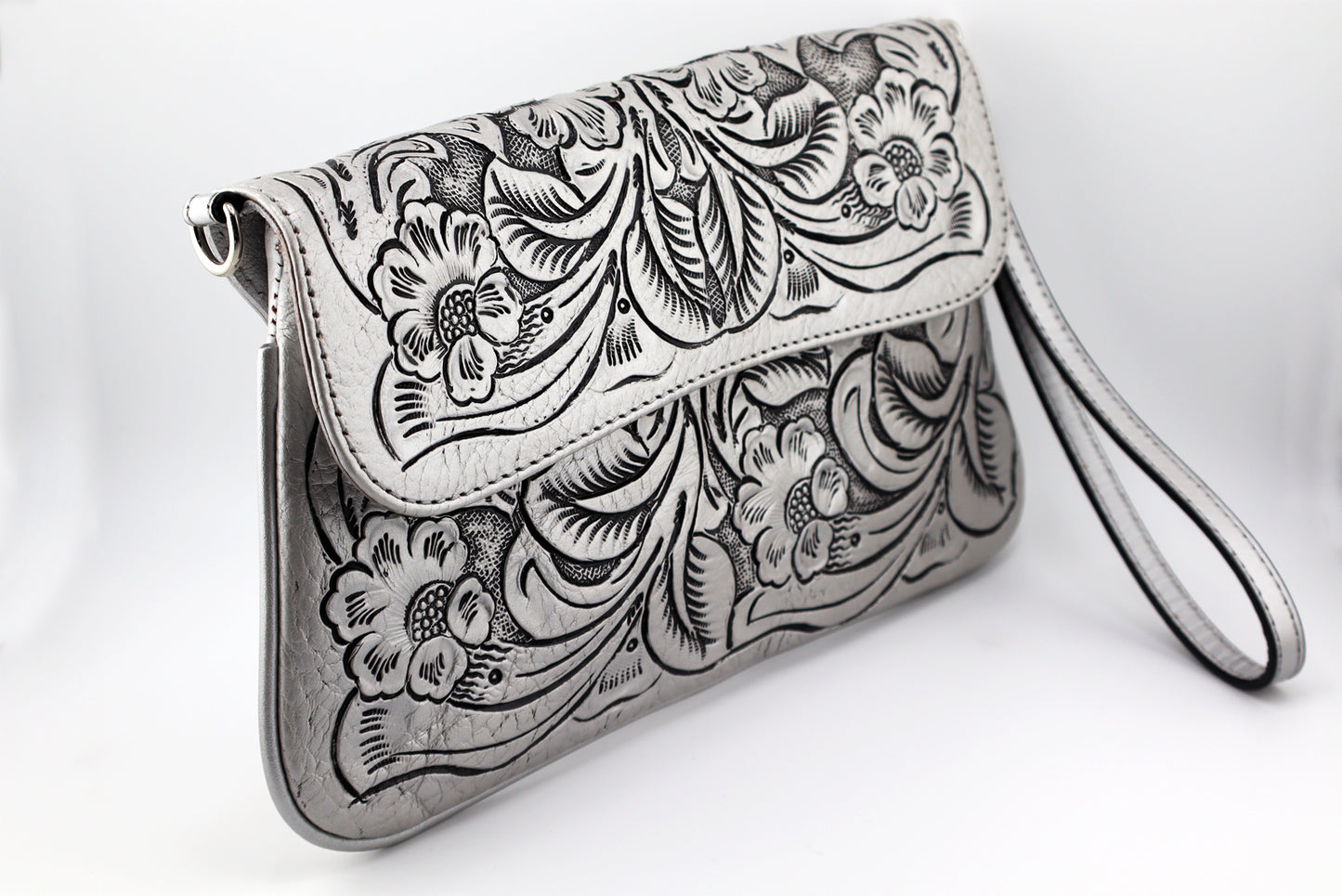 Crossbody Silver Bags, Handmade tooled leather purse