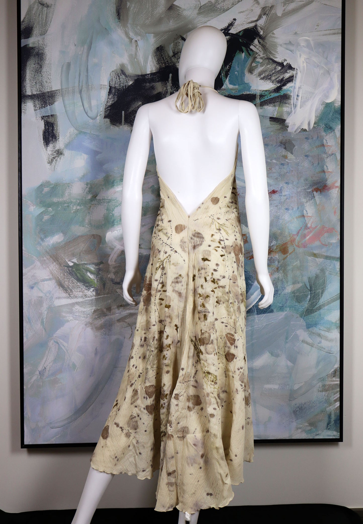 Maxi Dress Elegant Print Fabric Leaves Flowers