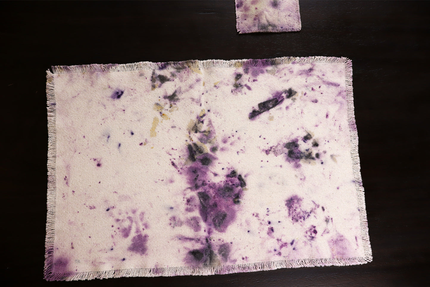 Set of 4 Placemats, 4 Coasters Natural Cotton, Handmade dyed, Ecoprint