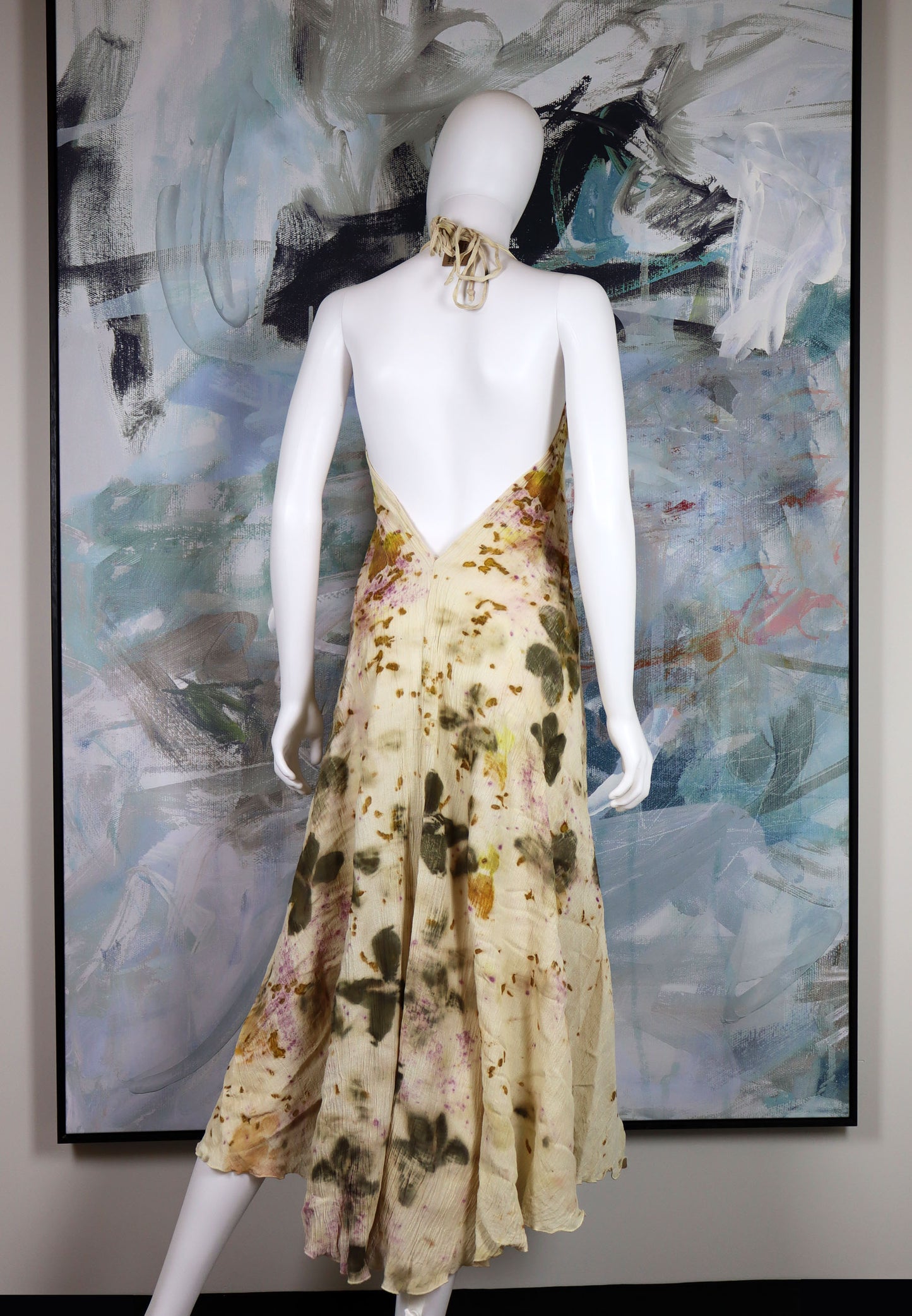 Maxi Dress Leaves Flowers Natural Print Fabric