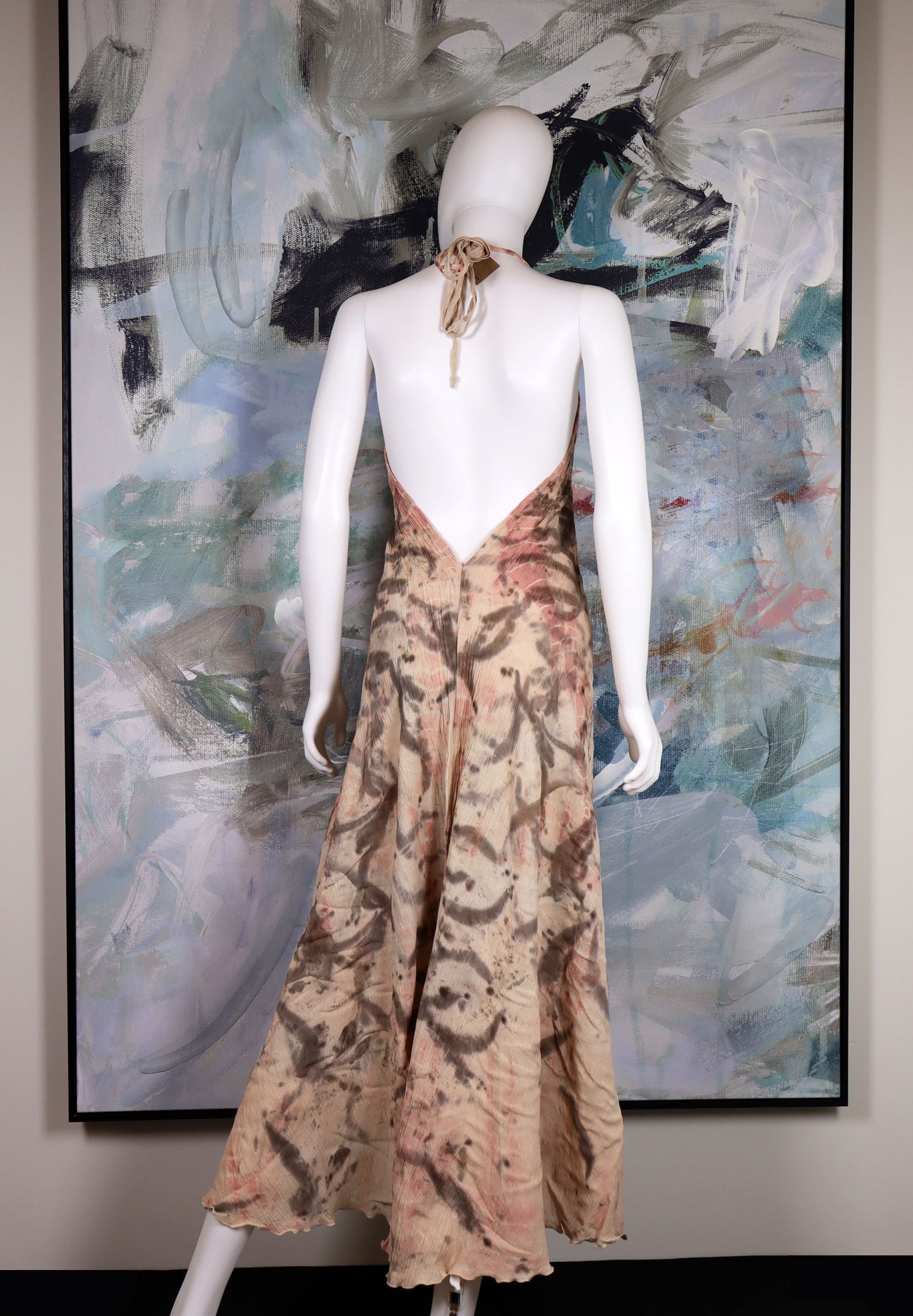 Maxi Dress Natural and Elegant Print Fabric Leaves Flowers Natural
