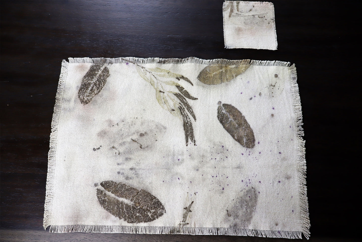 Ecoprint Placemats Natural Cotton Handmade dyed, Set of 4 Placemats.