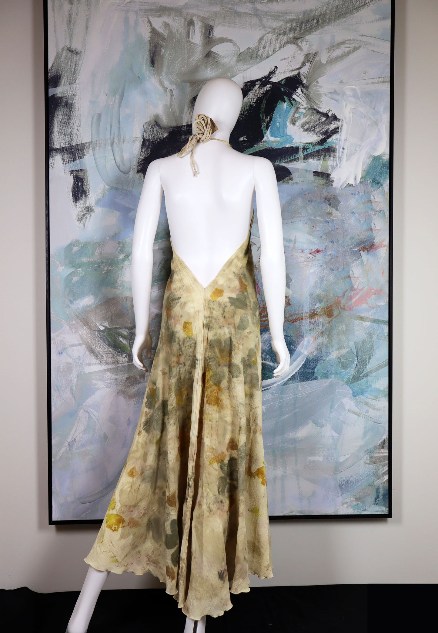 Maxi Dress Elegant Print Fabric Leaves Flowers Natural
