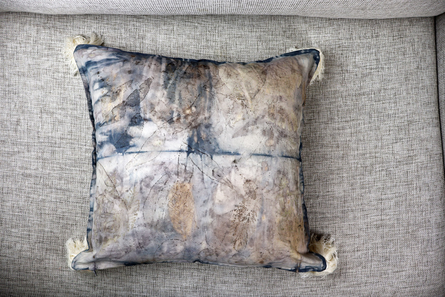 Ecoprint Handmade Cotton Throw Pillow, botanical print