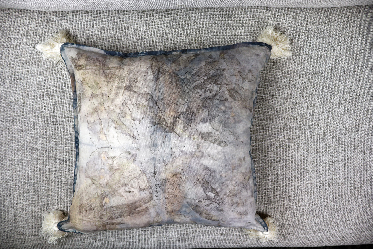 Ecoprint Handmade Cotton Throw Pillow, botanical print
