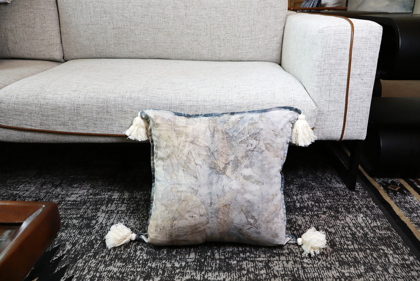 Ecoprint Handmade Cotton Throw Pillow, botanical print