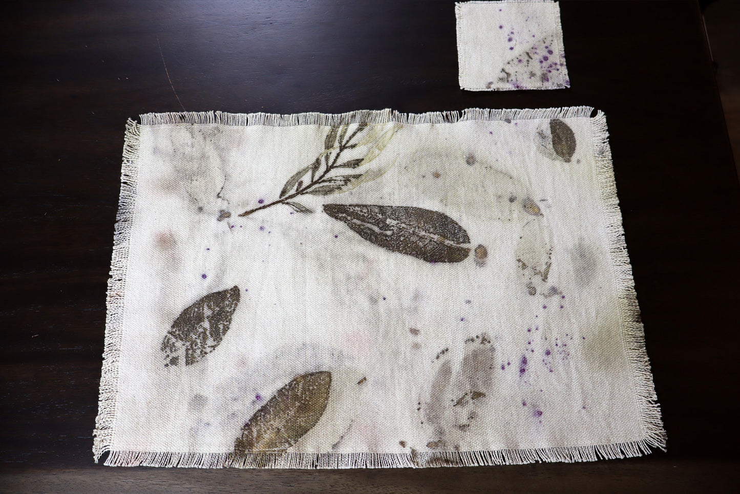 Ecoprint Placemats Natural Cotton Handmade dyed, Set of 4 Placemats.