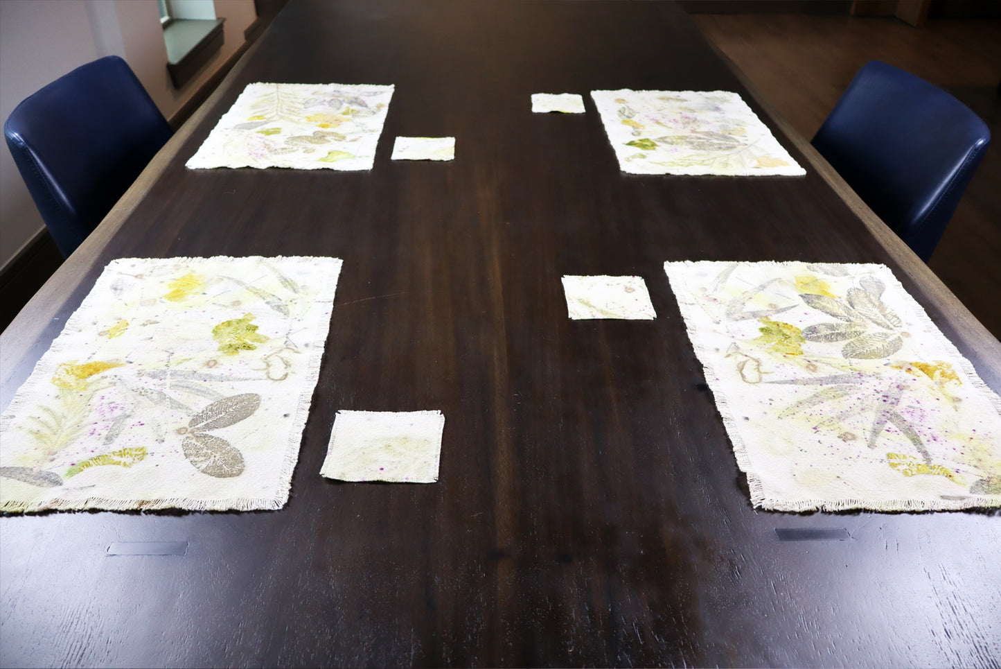 Set of 4 Placemats Natural Cotton Handmade dyed, Ecoprint