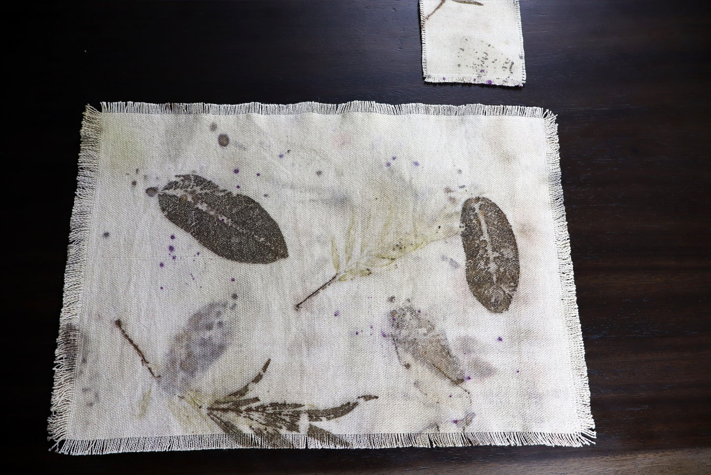 Ecoprint Placemats Natural Cotton Handmade dyed, Set of 4 Placemats.