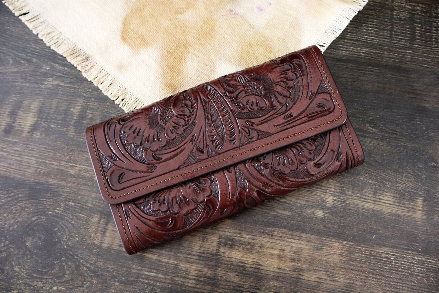 Leather Wallet for Women, Tooled Leather Wallet