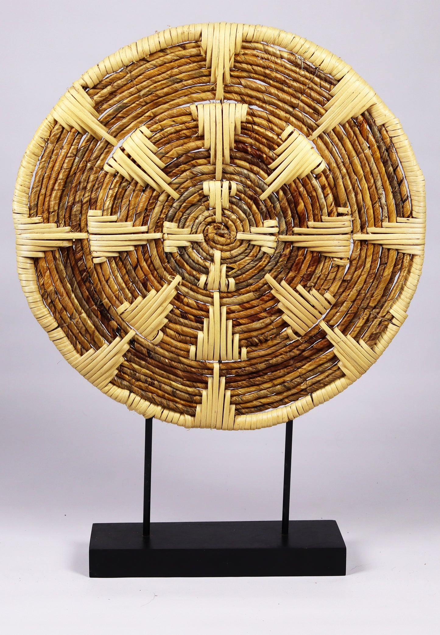 Handmade Nature Beige Sculpture Contemporary Elegant with Black Wood Stand